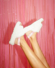 White Bride Fur Slippers, Bach Party Accessory, Bridal Gift: M/L