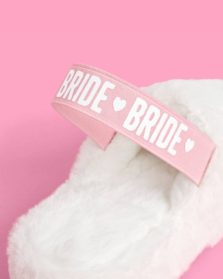 White Bride Fur Slippers, Bach Party Accessory, Bridal Gift: M/L