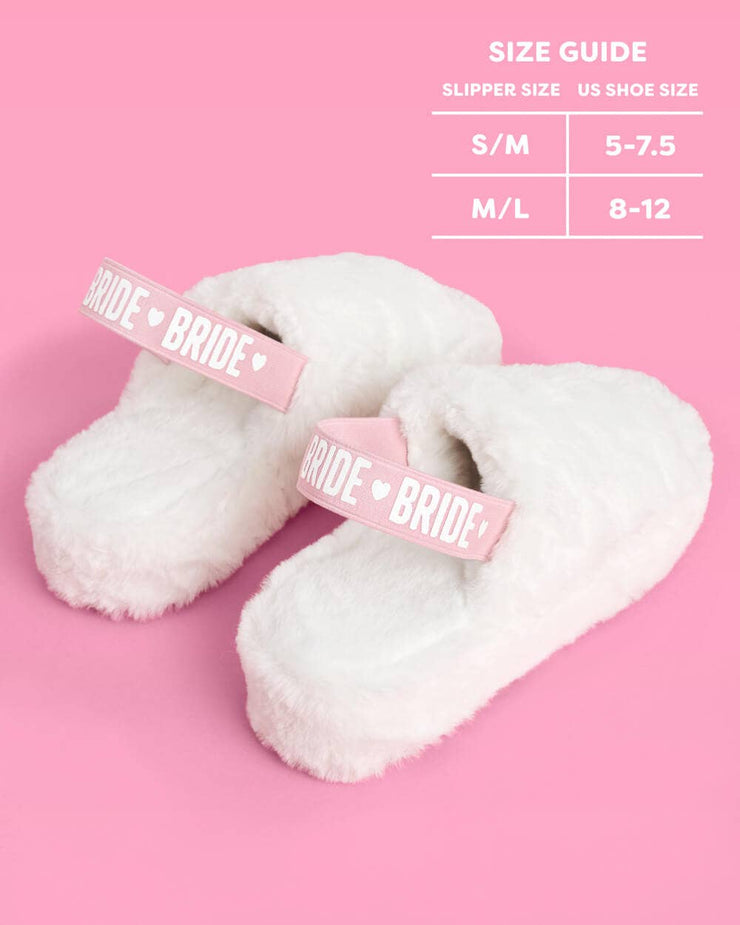 White Bride Fur Slippers, Bach Party Accessory, Bridal Gift: M/L