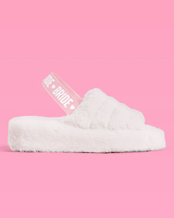 White Bride Fur Slippers, Bach Party Accessory, Bridal Gift: M/L