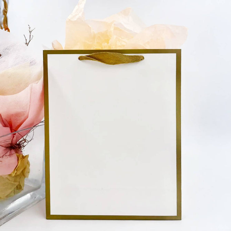 20pcs, 9 size White with Gold border gift bag w/ free tissue: 2