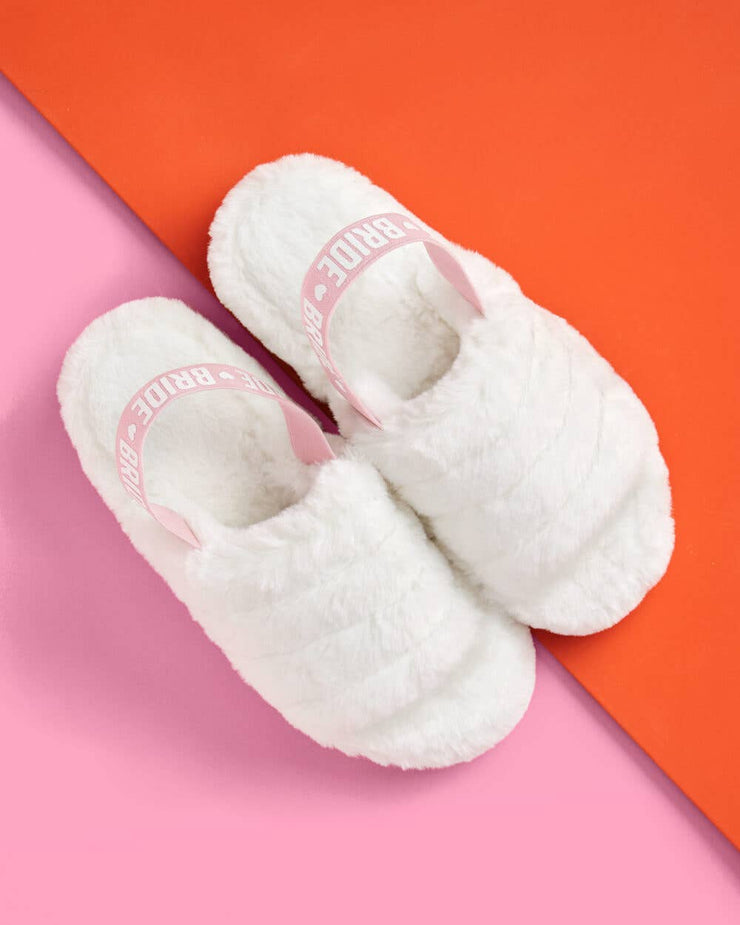 White Bride Fur Slippers, Bach Party Accessory, Bridal Gift: M/L