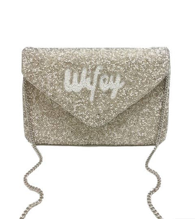 SILVER WIFEY BEADED CLUTCH