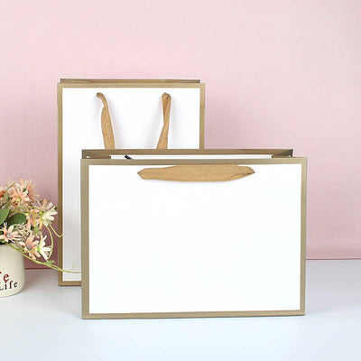 White with Gold Border Paper Gift Bag w/ free tissue: H5