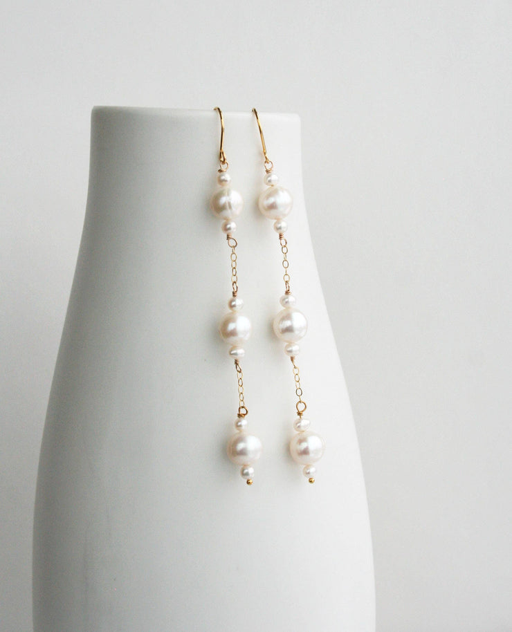 Wedding Jewelry Laura Stark Designs  Triple Pearl Drop Earrings