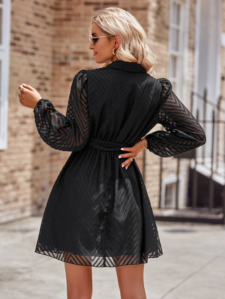 Belted Surplice Neck Long Sleeve Mini Dress Always Elegant Bridal Belted Surplice Neck Long Sleeve Mini Dress Always Elegant Bridal