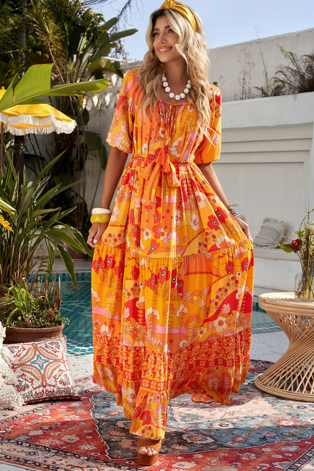 Bohemian Tie-Waist Tiered Maxi Dress Always Elegant Bridal Bohemian Tie-Waist Tiered Maxi Dress Always Elegant Bridal