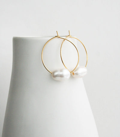Laurea Stark Designs Gold Pearl Hoop earings