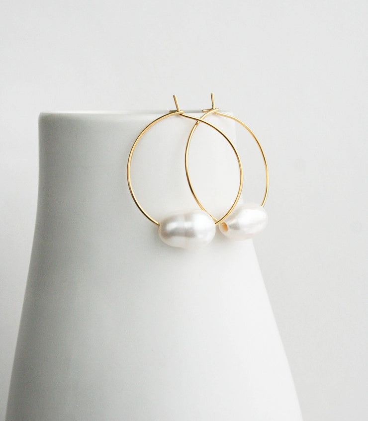 Laurea Stark Designs Gold Pearl Hoop earings