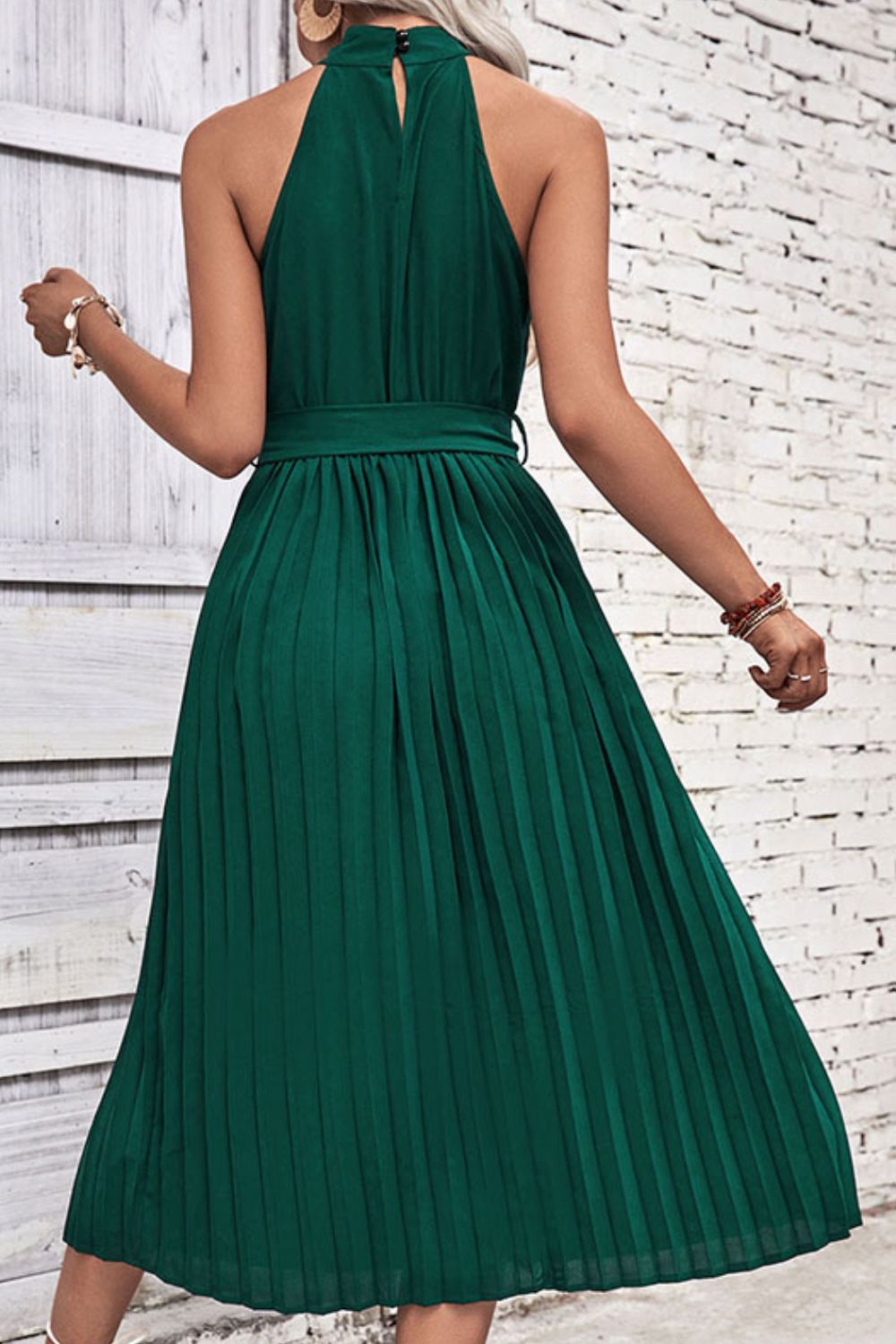 pleated belt dress One Shoulder Beaded Belt Pleated High Low Dress 51660