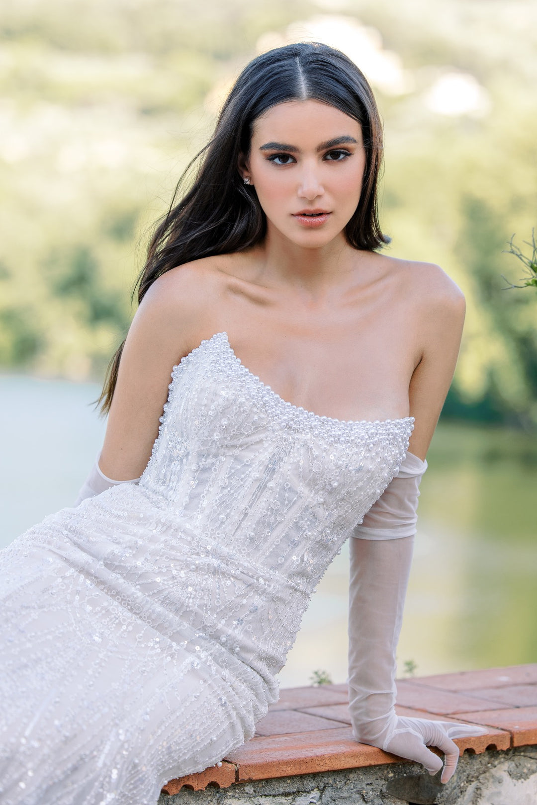 strapless black lace dress Scalloped Midi Fabric has some stretch final sale Sun-imperial - women black Color:champagne
