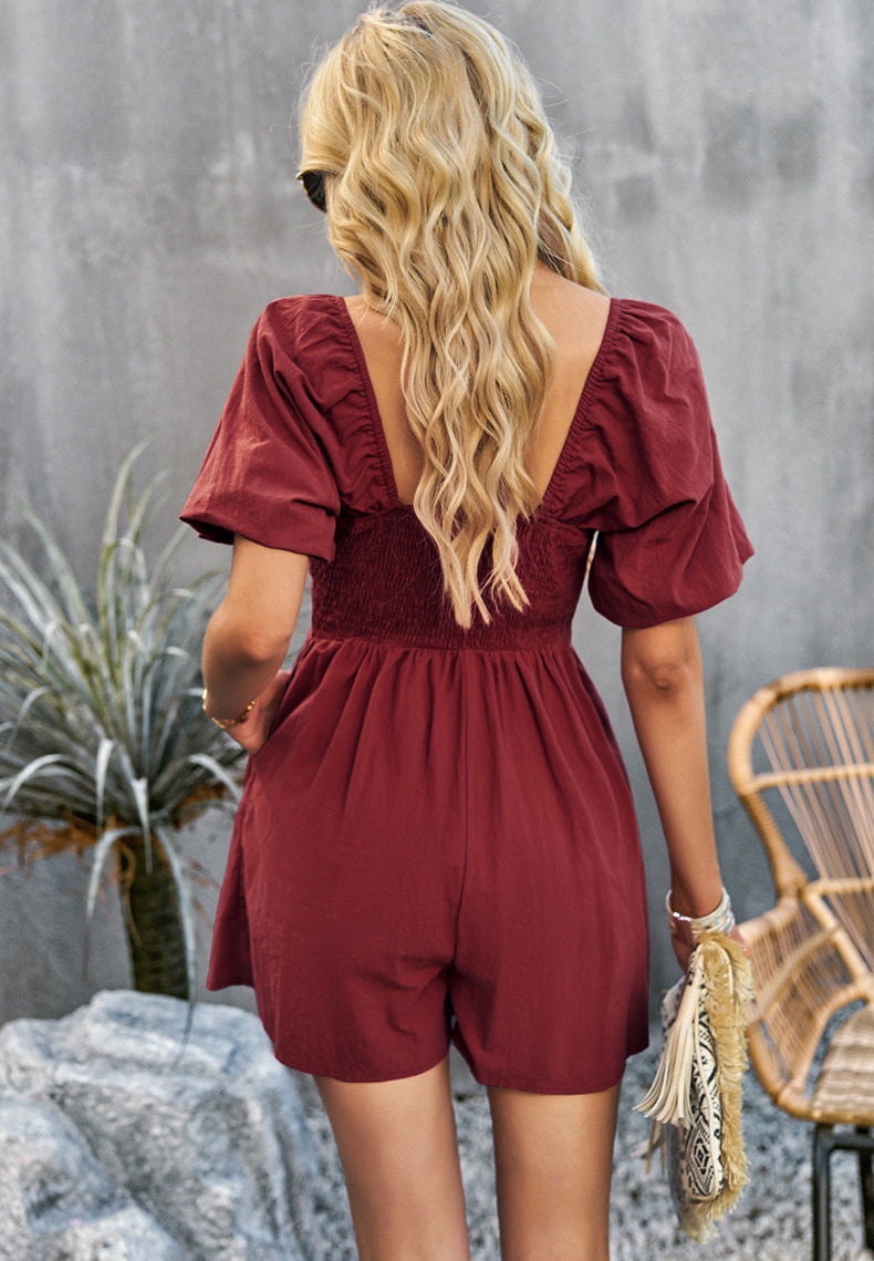 Square Neck Short Sleeve Smocked Romper – Always Elegant Bridal