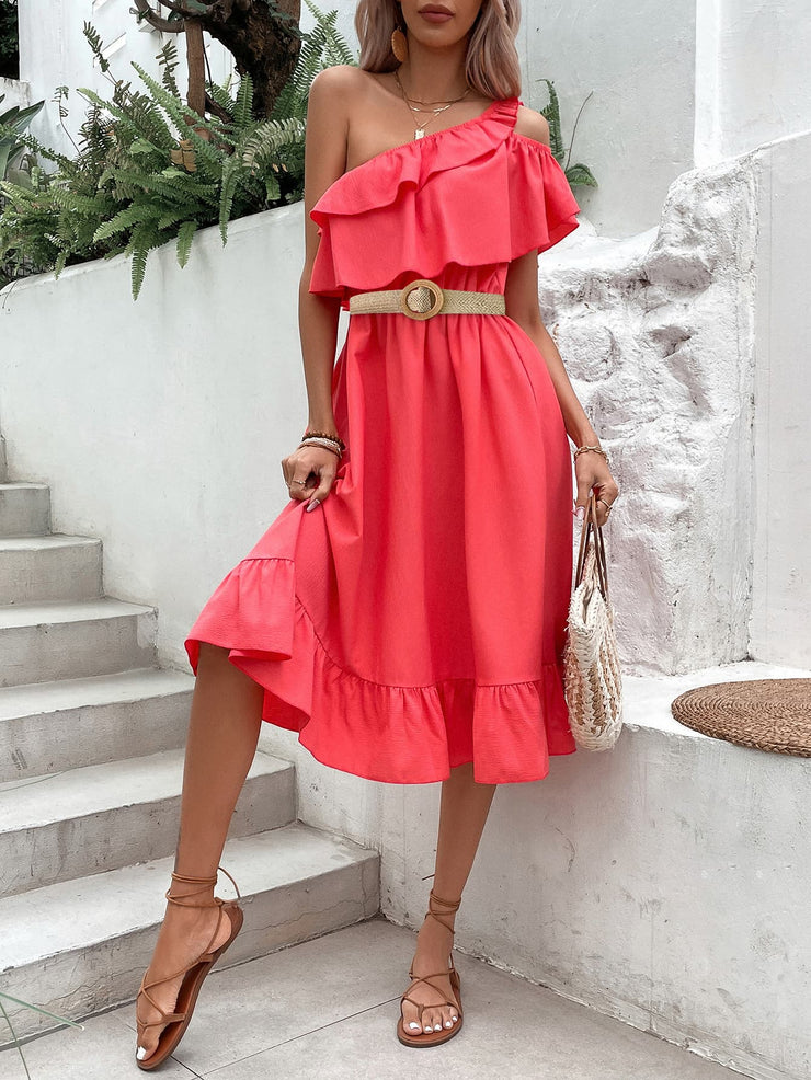 one shoulder ruffle hem dress Lights On One-Shoulder Ruffle Hem Maxi Dress White