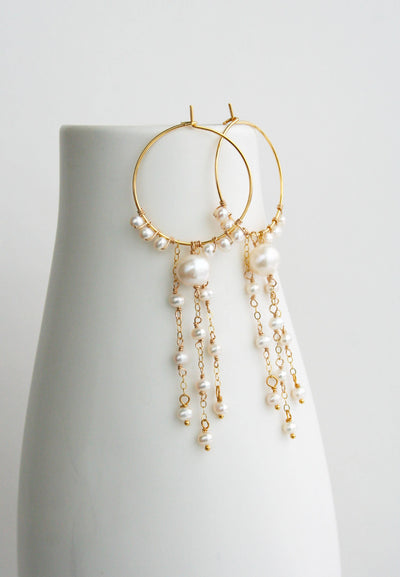 Wedding Jewelry Laura Stark Designs  Pearl Hoop Dangle Earrings