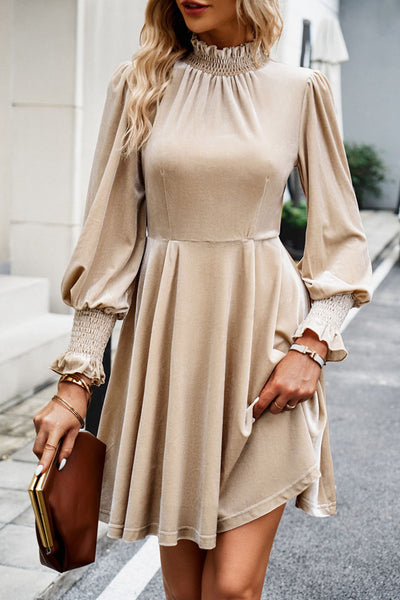 Mock Neck Lantern Sleeve Mini Dress