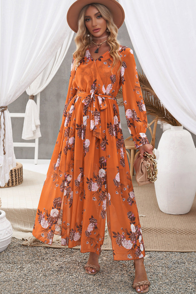 floral tie maxi dress Floral Tie Waist Slit Maxi Dress – Always Elegant Bridal